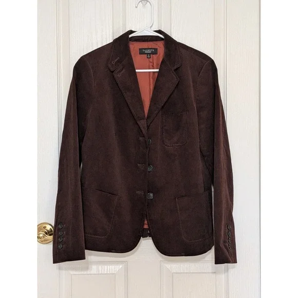 Talbots Women's Brown Corduroy Blazer Jacket Size 10 Classic Single Breasted - Picture 1 of 11